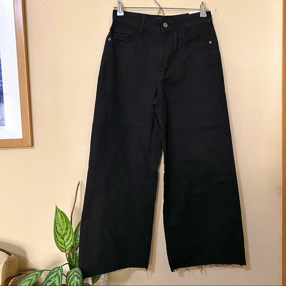 NWT ZARA Black High Waist Wide Leg Culotte Jeans - Picture 5 of 9